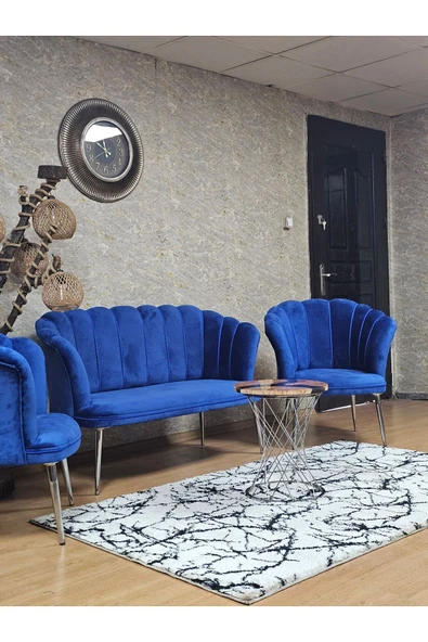Krom Kaplama Sivriltme Ayak Mavi Döşeme Papatya Çay Seti Koltuk Takımı , Balkon, Salon, Ofis, Cafe Koltuk Takımı - 5