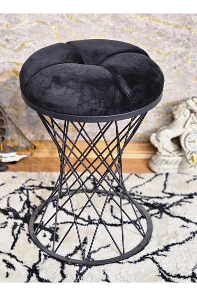 Yuvarlak Siyah Boyalı Pota - Siyah Babyface Kumaş Puf , Bench , Puf Oturak , Bench , Ayak Ucu Oturak , Tabure , Makyaj Oturak