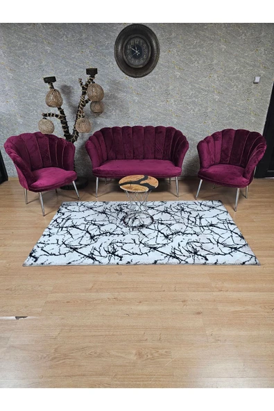 Krom Kaplama Sivriltme Ayak Bordo Döşeme Papatya Çay Seti Koltuk Takımı , Balkon, Salon, Ofis, Cafe Koltuk Takımı - 3