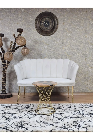 İkili Gold Kaplama  Tel Ayak Krem Döşeme Papatya Çay Seti Koltuk Takımı , Balkon, Salon, Ofis, Cafe Koltuk Takımı