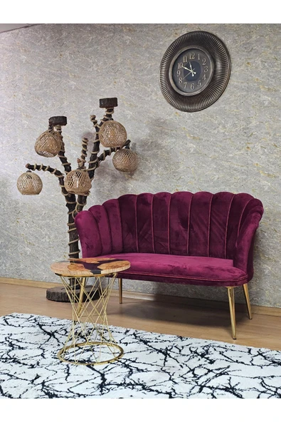 İkili Gold Kaplama Sivriltme Ayak Bordo Döşeme Papatya Çay Seti Koltuk Takımı , Balkon, Salon, Ofis, Cafe Koltuk Takımı - Resim 3