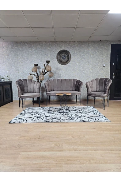 Siyah Boyalı Tel Ayak Kahverengi Döşeme Papatya Çay Seti Koltuk Takımı , Balkon, Salon, Ofis, Cafe Koltuk Takımı