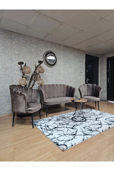 Siyah Boyalı Sivriltme Ayak Kahverengi Döşeme Papatya Çay Seti Koltuk Takımı , Balkon, Salon, Ofis, Cafe Koltuk Takımı - 4