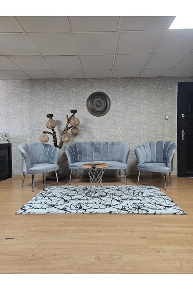 Krom Kaplama Sivriltme Ayak Gri Döşeme Papatya Çay Seti Koltuk Takımı , Balkon, Salon, Ofis, Cafe Koltuk Takımı