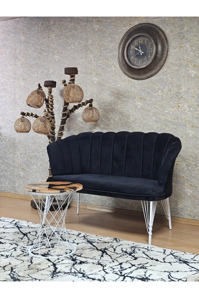 İkili Beyaz Boyalı Tel Ayak Siyah Döşeme Papatya Çay Seti Koltuk Takımı , Balkon, Salon, Ofis, Cafe Koltuk Takımı - 3