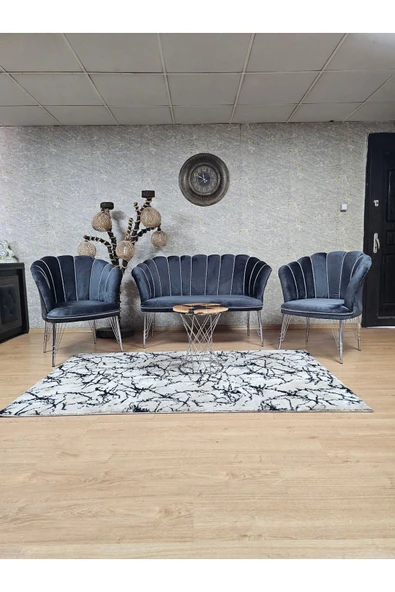 Krom Tel Ayak Füme Döşeme Papatya Çay Seti Koltuk Takımı , Balkon, Salon, Ofis, Cafe Koltuk Takımı