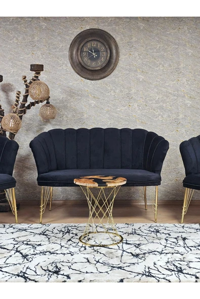 Gold Kaplama Tel Ayak Siyah Döşeme Papatya Çay Seti Koltuk Takımı , Balkon, Salon, Ofis, Cafe Koltuk Takımı - Resim 2