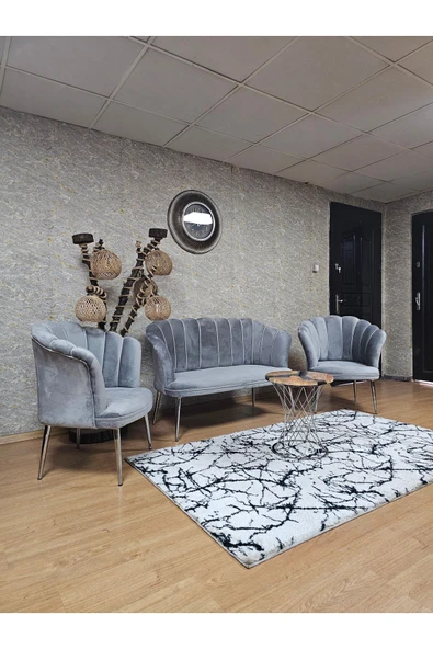 Krom Kaplama Sivriltme Ayak Gri Döşeme Papatya Çay Seti Koltuk Takımı , Balkon, Salon, Ofis, Cafe Koltuk Takımı - 4