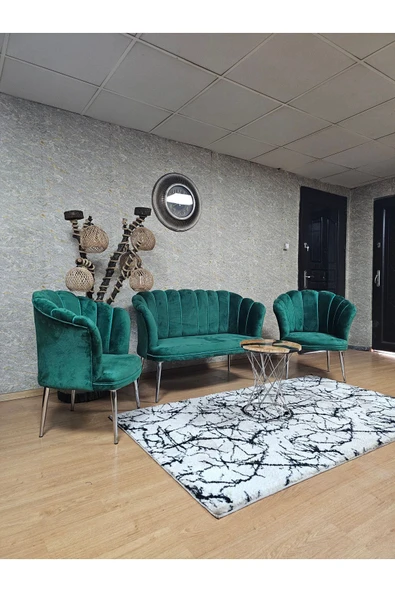 Krom Kaplama Sivriltme Ayak Yeşil Döşeme Papatya Çay Seti Koltuk Takımı , Balkon, Salon, Ofis, Cafe Koltuk Takımı - Resim 4