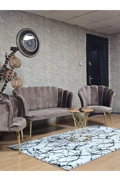 Gold Kaplama Sivriltme Ayak Kahverengi Döşeme Papatya Çay Seti Koltuk Takımı , Balkon, Salon, Ofis, Cafe Koltuk Takımı - 5
