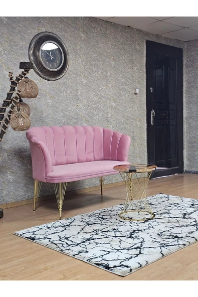 İkili Gold Kaplama Tel Ayak Pembe Döşeme Papatya Çay Seti Koltuk Takımı , Balkon, Salon, Ofis, Cafe Koltuk Takımı - 3