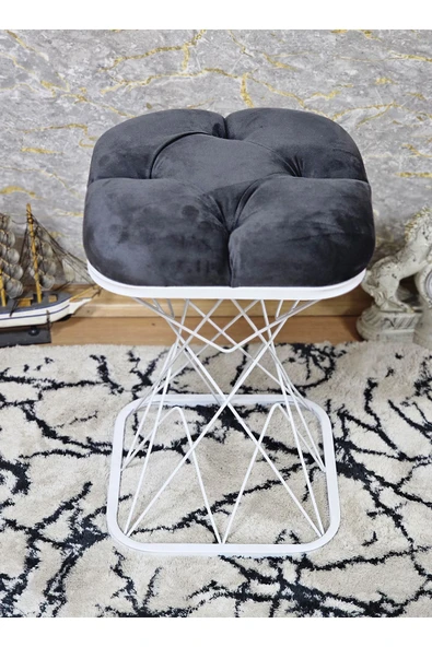 Kare Beyaz Boyalı Pota - Füme Babyface Kumaş Puf , Bench , Puf Oturak , Bench , Ayak Ucu Oturak , Tabure , Makyaj Oturak - 2