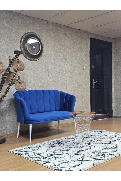 İkili Beyaz Boyalı Sivriltme Ayak Mavi Döşeme Papatya Çay Seti Koltuk Takımı , Balkon, Salon, Ofis, Cafe Koltuk Takımı - Resim 2