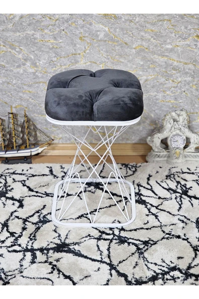 Kare Beyaz Boyalı Pota - Füme Babyface Kumaş Puf , Bench , Puf Oturak , Bench , Ayak Ucu Oturak , Tabure , Makyaj Oturak - 3