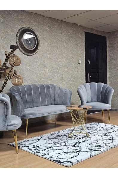 Gold Kaplama Sivriltme Ayak Gri Döşeme Papatya Çay Seti Koltuk Takımı , Balkon, Salon, Ofis, Cafe Koltuk Takımı - 5