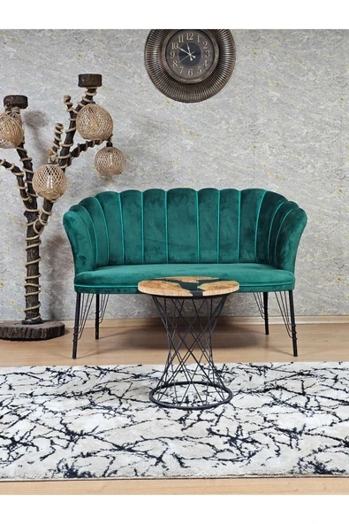 İkili Siyah Boyalı Tel Ayak Yeşil Döşeme Papatya Çay Seti Koltuk Takımı , Balkon, Salon, Ofis, Cafe Koltuk Takımı ürün görseli 1