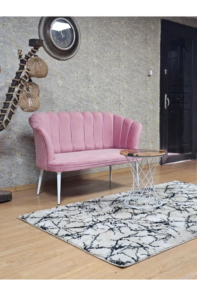 İkili Beyaz Boyalı Sivriltme Ayak Pembe Döşeme Papatya Çay Seti Koltuk Takımı , Balkon, Salon, Ofis, Cafe Koltuk Takımı - 2