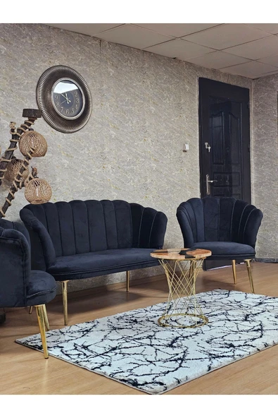 Gold Kaplama Sivriltme Ayak Siyah Döşeme Papatya Çay Seti Koltuk Takımı , Balkon, Salon, Ofis, Cafe Koltuk Takımı - 5