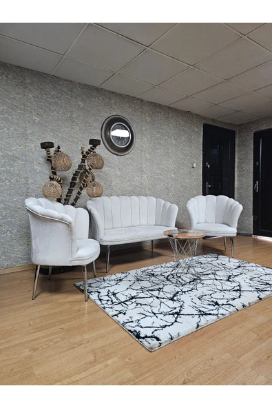 Krom Kaplama Sivriltme Ayak Krem Döşeme Papatya Çay Seti Koltuk Takımı , Balkon, Salon, Ofis, Cafe Koltuk Takımı - 4