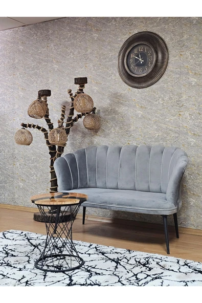 İkili Siyah Boyalı Sivriltme Ayak Gri Döşeme Papatya Çay Seti Koltuk Takımı , Balkon, Salon, Ofis, Cafe Koltuk Takımı - Resim 3