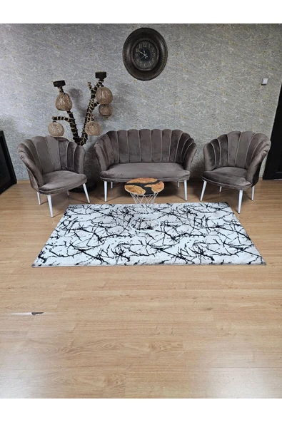 Beyaz Boyalı Sivriltme Ayak Kahverengi Döşeme Papatya Çay Seti Koltuk Takımı , Balkon, Salon, Ofis, Cafe Koltuk Takımı - Resim 3