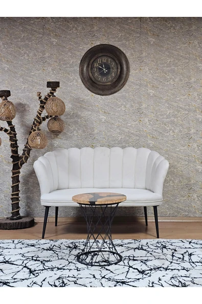 İkili Siyah Boyalı Sivriltme Ayak Krem Döşeme Papatya Çay Seti Koltuk Takımı , Balkon, Salon, Ofis, Cafe Koltuk Takımı