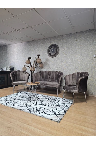 Siyah Boyalı Sivriltme Ayak Kahverengi Döşeme Papatya Çay Seti Koltuk Takımı , Balkon, Salon, Ofis, Cafe Koltuk Takımı - 6