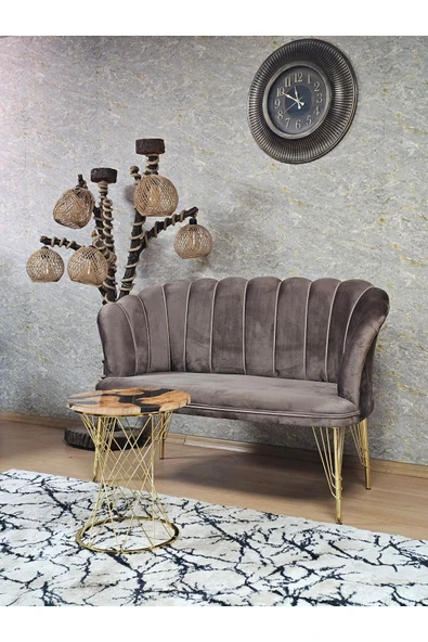 İkili Gold Kaplama  Tel Ayak Kahverengi Döşeme Papatya Çay Seti Koltuk Takımı , Balkon, Salon, Ofis, Cafe Koltuk Takımı - 3