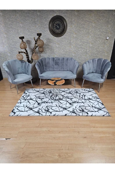 Krom Kaplama Sivriltme Ayak Gri Döşeme Papatya Çay Seti Koltuk Takımı , Balkon, Salon, Ofis, Cafe Koltuk Takımı - 3