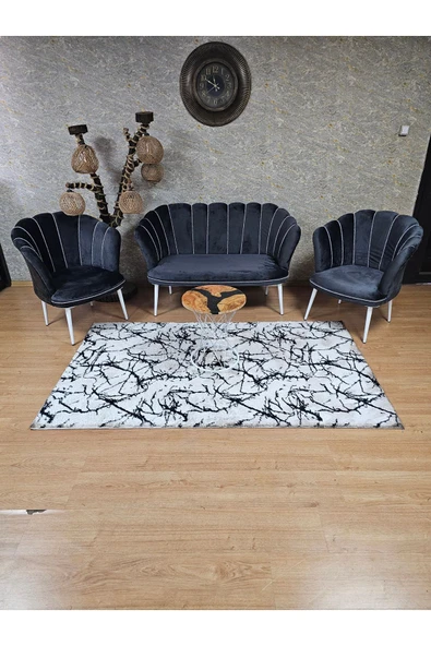 Beyaz Boyalı Sivriltme Ayak Füme Döşeme Papatya Çay Seti Koltuk Takımı , Balkon, Salon, Ofis, Cafe Koltuk Takımı - 3