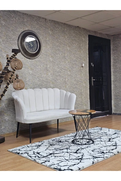 İkili Siyah Boyalı Sivriltme Ayak Krem Döşeme Papatya Çay Seti Koltuk Takımı , Balkon, Salon, Ofis, Cafe Koltuk Takımı - 2