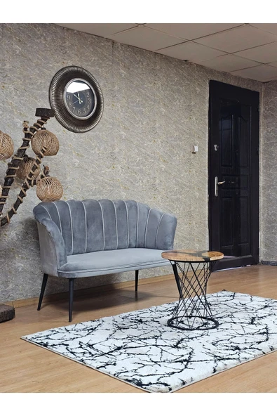 İkili Siyah Boyalı Sivriltme Ayak Gri Döşeme Papatya Çay Seti Koltuk Takımı , Balkon, Salon, Ofis, Cafe Koltuk Takımı - Resim 2