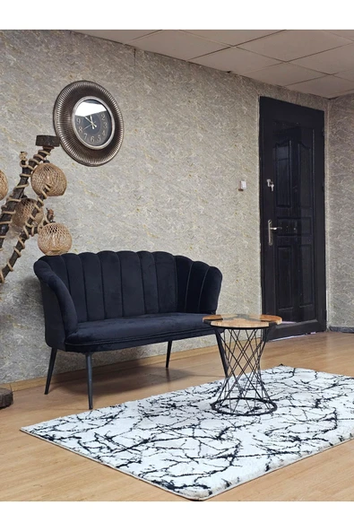 İkili Siyah Boyalı Sivriltme Ayak Siyah Döşeme Papatya Çay Seti Koltuk Takımı , Balkon, Salon, Ofis, Cafe Koltuk Takımı - Resim 2