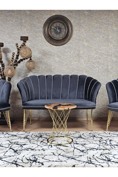 Gold Kaplama Tel Ayak Füme Döşeme Papatya Çay Seti Koltuk Takımı , Balkon, Salon, Ofis, Cafe Koltuk Takımı - Resim 2