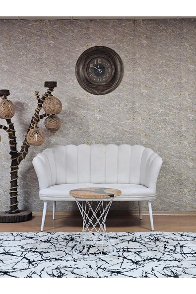 İkili Beyaz Boyalı Sivriltme Ayak Krem Döşeme Papatya Çay Seti Koltuk Takımı , Balkon, Salon, Ofis, Cafe Koltuk Takımı ürün görseli 1