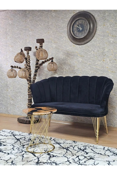 İkili Gold Kaplama  Tel Ayak Siyah Döşeme Papatya Çay Seti Koltuk Takımı , Balkon, Salon, Ofis, Cafe Koltuk Takımı - 3