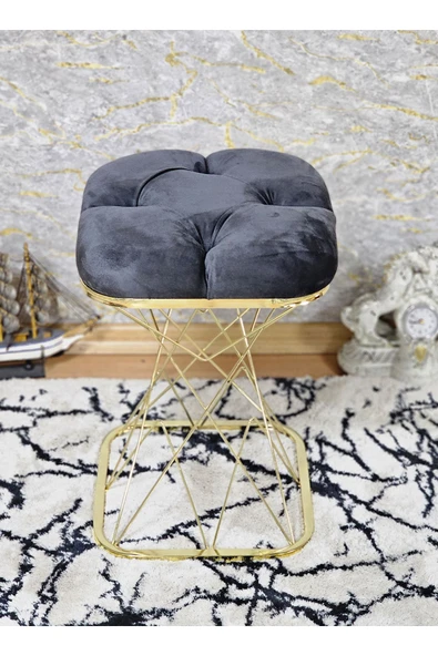 Kare Gold Kaplama Pota - Füme Babyface Kumaş Puf , Bench , Puf Oturak , Bench , Ayak Ucu Oturak , Tabure , Makyaj Oturak