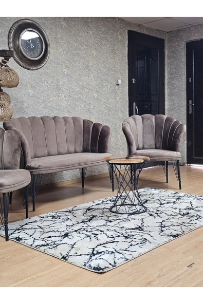 Siyah Boyalı Tel Ayak Kahverengi Döşeme Papatya Çay Seti Koltuk Takımı , Balkon, Salon, Ofis, Cafe Koltuk Takımı - 7