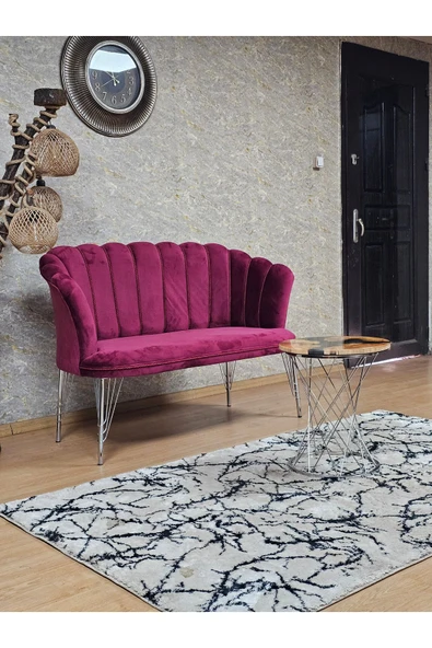 İkili Krom Tel Ayak Bordo Döşeme Papatya Çay Seti Koltuk Takımı , Balkon, Salon, Ofis, Cafe Koltuk Takımı - 2