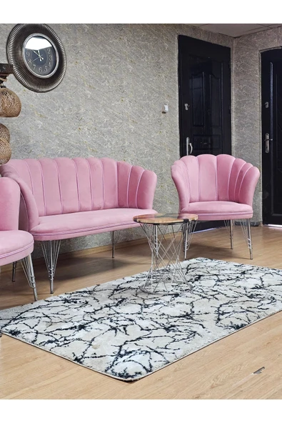Krom Tel Ayak Pembe Döşeme Papatya Çay Seti Koltuk Takımı , Balkon, Salon, Ofis, Cafe Koltuk Takımı - 7