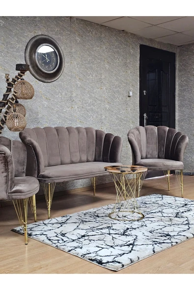 Gold Kaplama Tel Ayak Kahverengi Döşeme Papatya Çay Seti Koltuk Takımı , Balkon, Salon, Ofis, Cafe Koltuk Takımı - 5