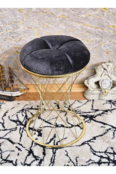 Yuvarlak Gold Kaplama Puf Oturak - Bench - Ayak Ucu Oturak - Tabure - Makyaj Oturak FÜME Renk Yuvarlak Boyut/Ebat ürün görseli