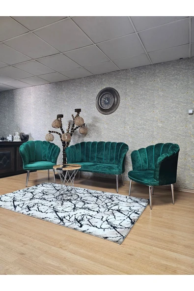 Krom Kaplama Sivriltme Ayak Yeşil Döşeme Papatya Çay Seti Koltuk Takımı , Balkon, Salon, Ofis, Cafe Koltuk Takımı - Resim 6
