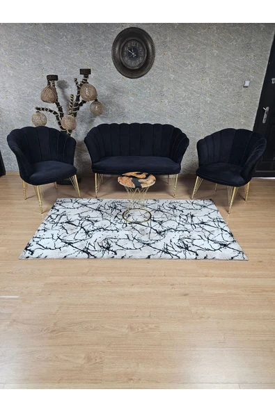 Gold Kaplama Tel Ayak Siyah Döşeme Papatya Çay Seti Koltuk Takımı , Balkon, Salon, Ofis, Cafe Koltuk Takımı - Resim 3