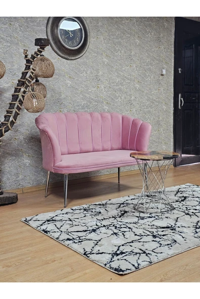 İkili Krom Kaplama Sivriltme Ayak Pembe Döşeme Papatya Çay Seti Koltuk Takımı , Balkon, Salon, Ofis, Cafe Koltuk Takımı - 2