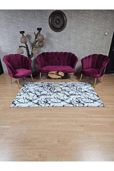 Gold Kaplama Sivriltme Ayak Bordo Döşeme Papatya Çay Seti Koltuk Takımı , Balkon, Salon, Ofis, Cafe Koltuk Takımı - 3