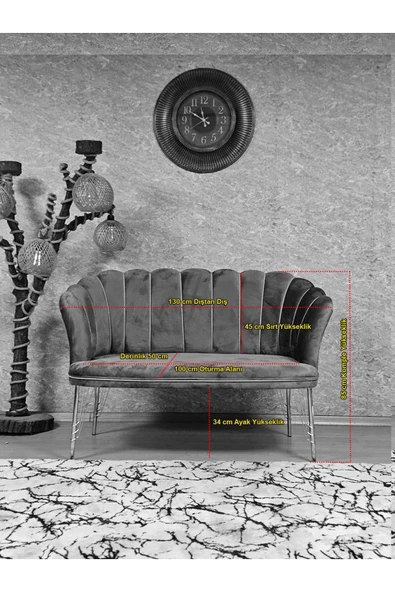 İkili Siyah Boyalı Tel Ayak Füme Döşeme Papatya Çay Seti Koltuk Takımı , Balkon, Salon, Ofis, Cafe Koltuk Takımı - 2