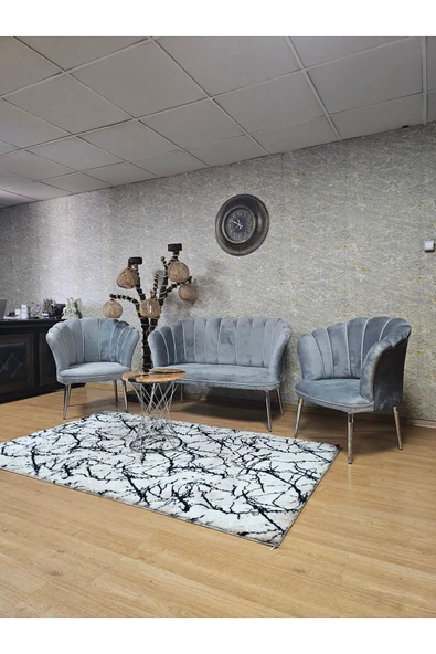 Krom Kaplama Sivriltme Ayak Gri Döşeme Papatya Çay Seti Koltuk Takımı , Balkon, Salon, Ofis, Cafe Koltuk Takımı - 6