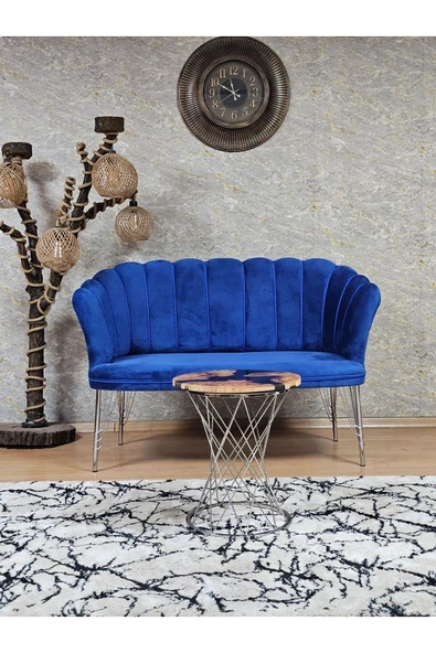 İkili Krom Tel Ayak Mavi Döşeme Papatya Çay Seti Koltuk Takımı , Balkon, Salon, Ofis, Cafe Koltuk Takımı