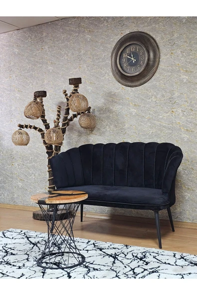 İkili Siyah Boyalı Sivriltme Ayak Siyah Döşeme Papatya Çay Seti Koltuk Takımı , Balkon, Salon, Ofis, Cafe Koltuk Takımı - Resim 3